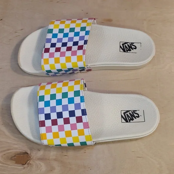 Vans La Costa Rainbow Checkerboard Multicolored Youth Flip-Flops Sandals - Picture 5 of 10